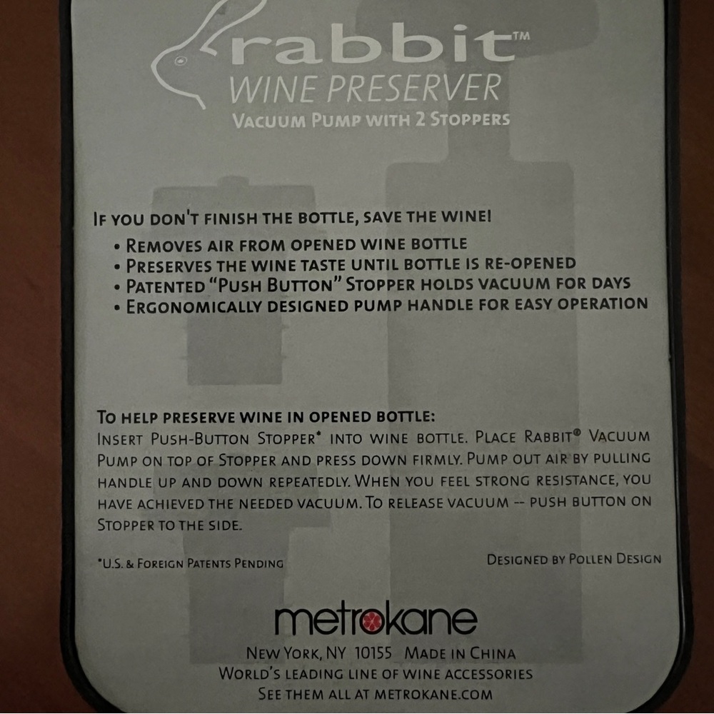 NWOT. Rabbit Wine Preserver Vacuum Pump with 2 Stoppers. - Picture 6 of 7